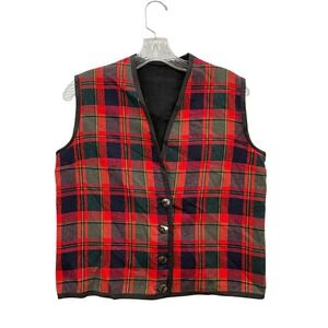 Vintage Vest Reversible Red Green Plaid 90s Preppy Grunge Layering Cabin S